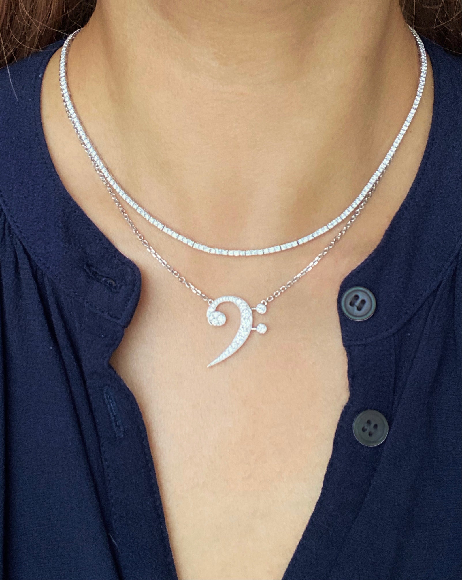 Bass Clef Diamond Necklace in 18K White Gold