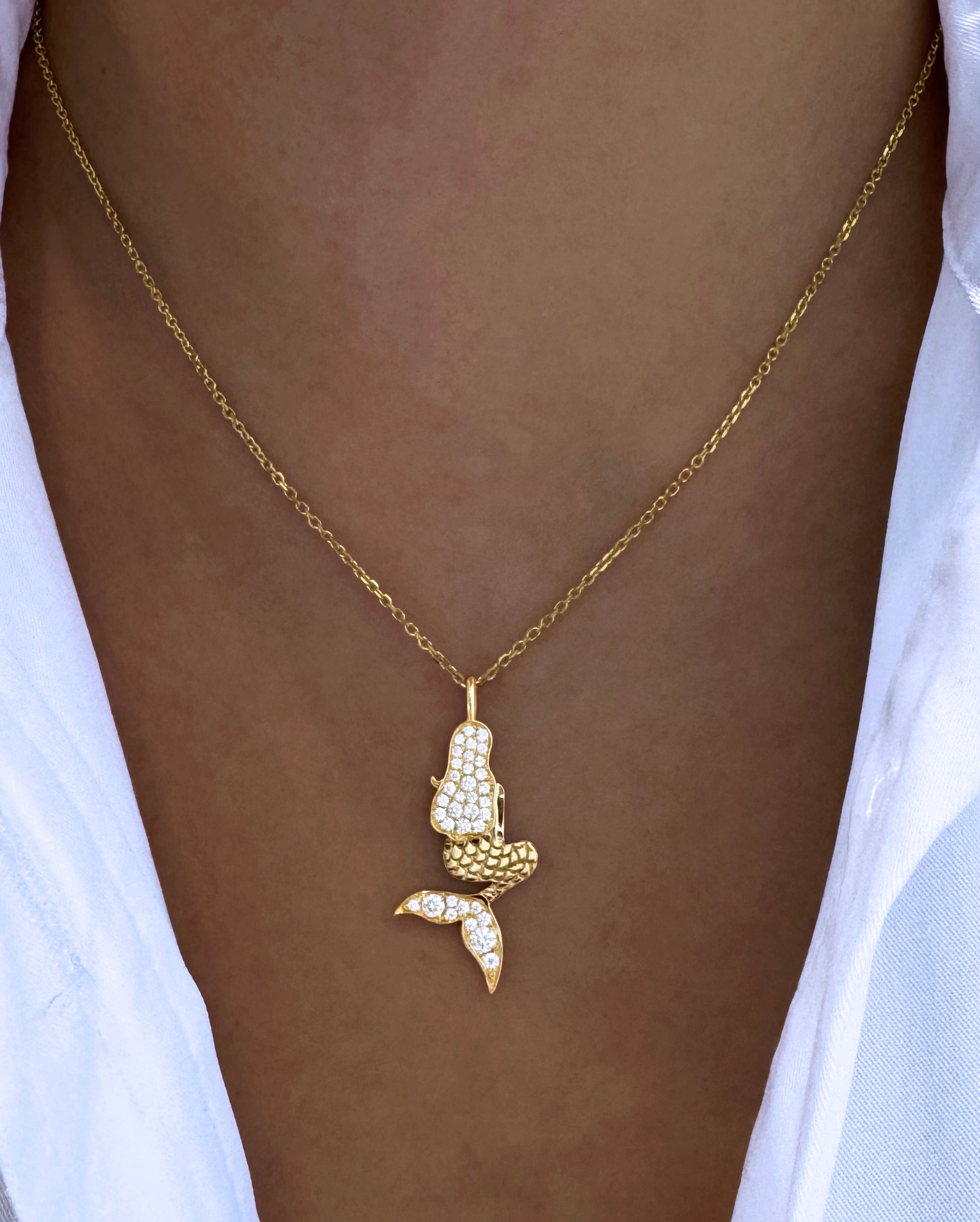 Mermaid Diamond Necklace in 18K Yellow Gold