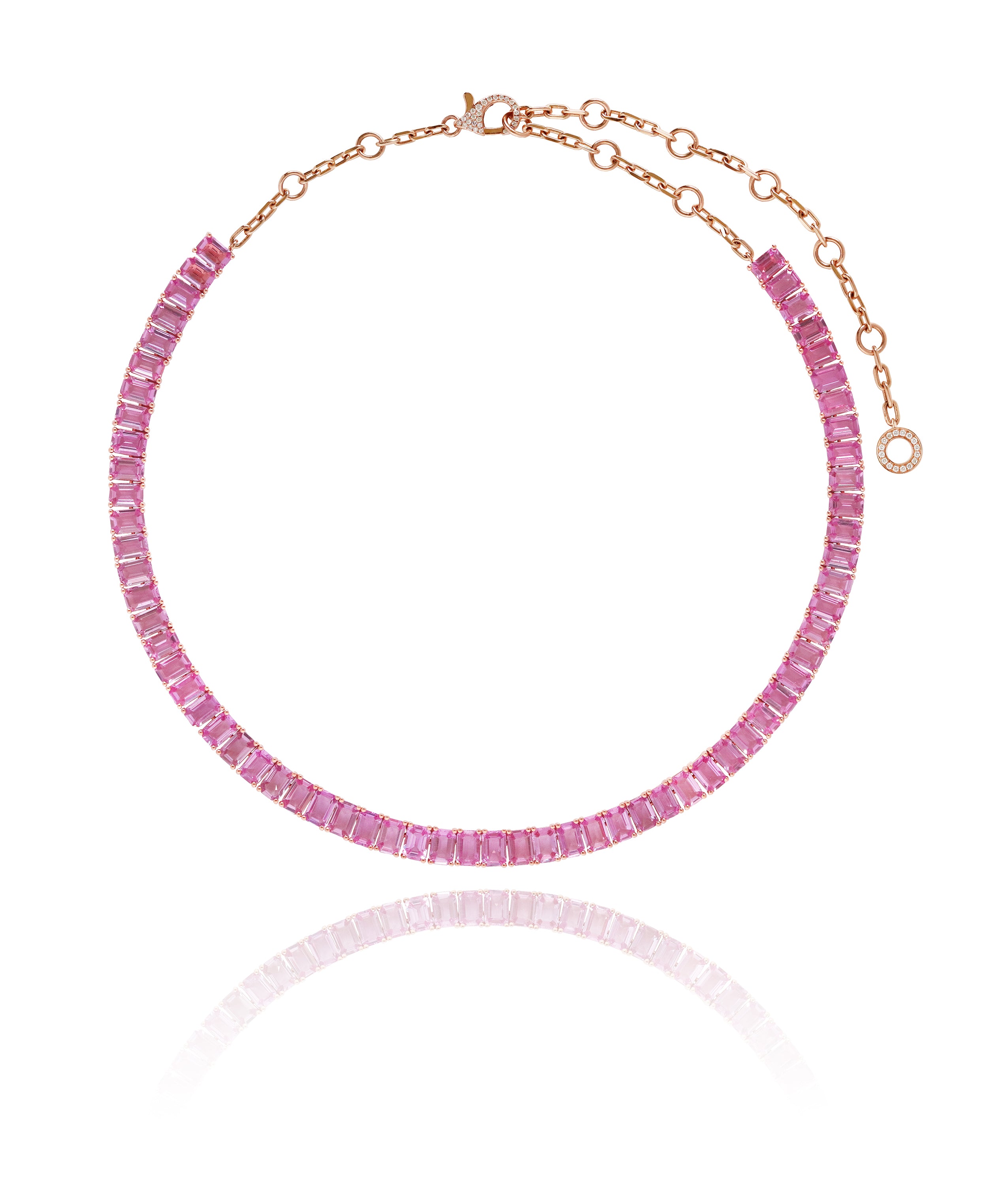 Pink Sapphires 35.11cts and Diamond Statement Line Necklace in 18K Rose Gold