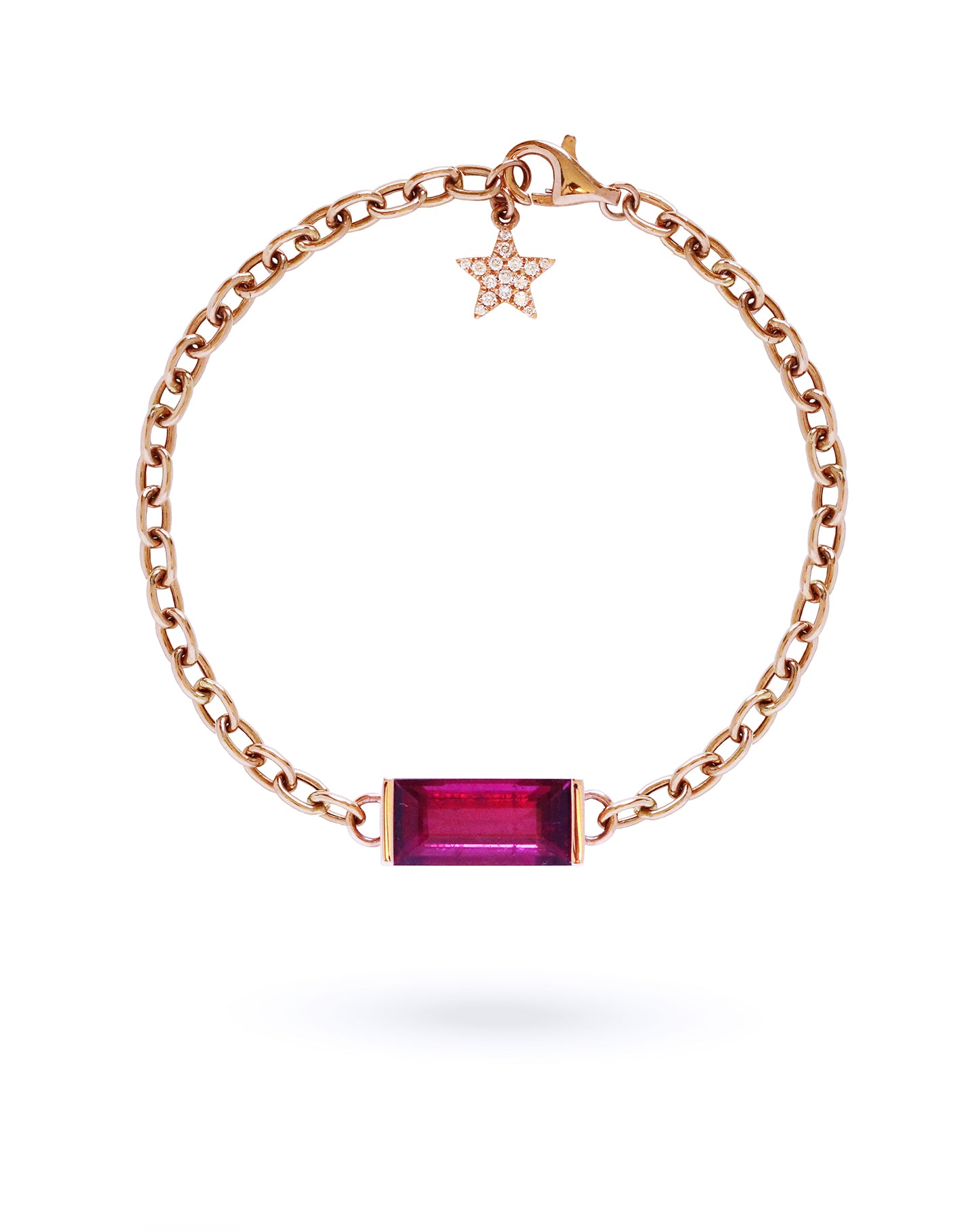 Rubellite and Diamond Star Chain Bracelet in 18K Rose Gold