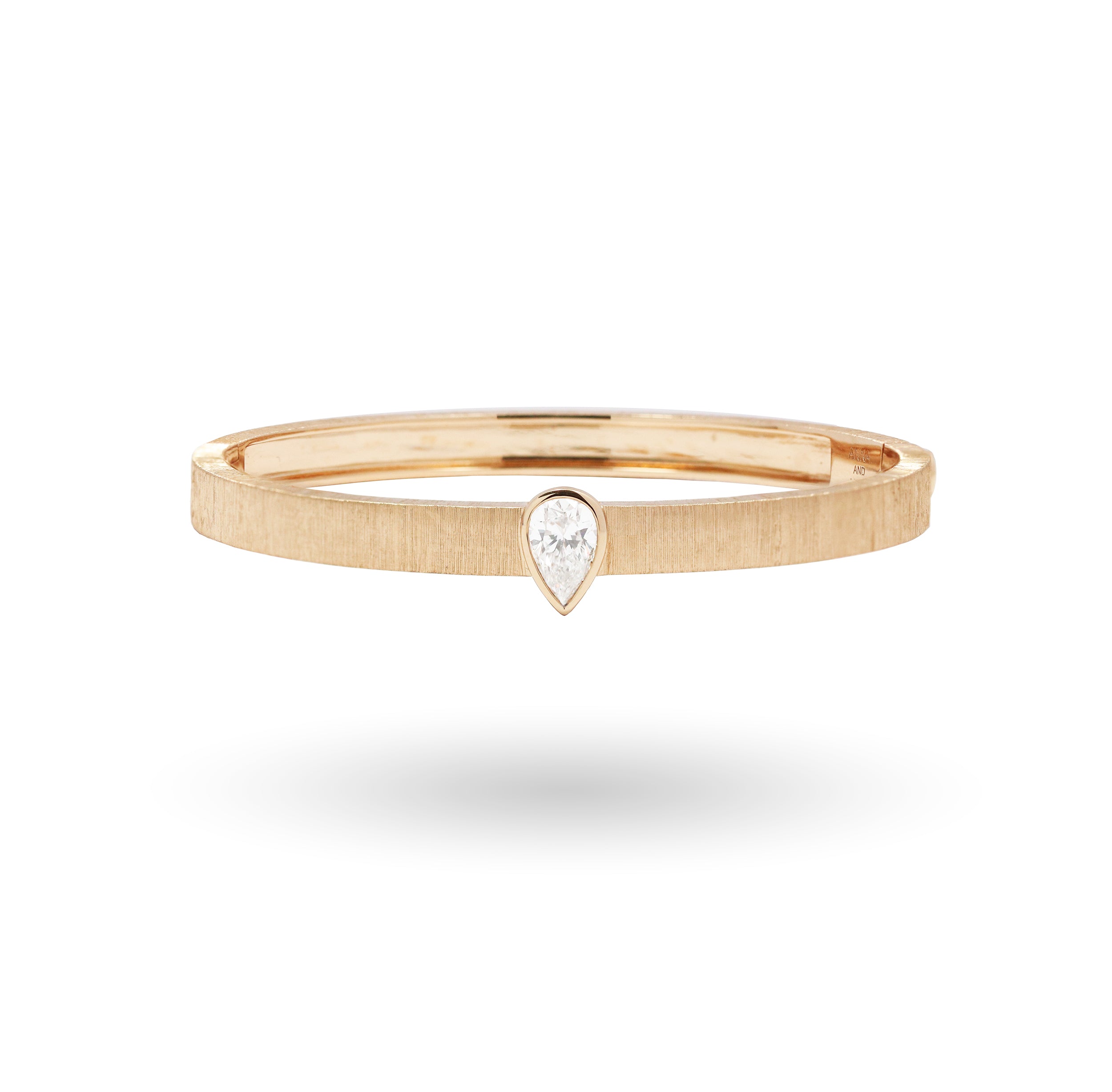 1.01ct Pear Shape Diamond Engraved Bangle in 18K Gold
