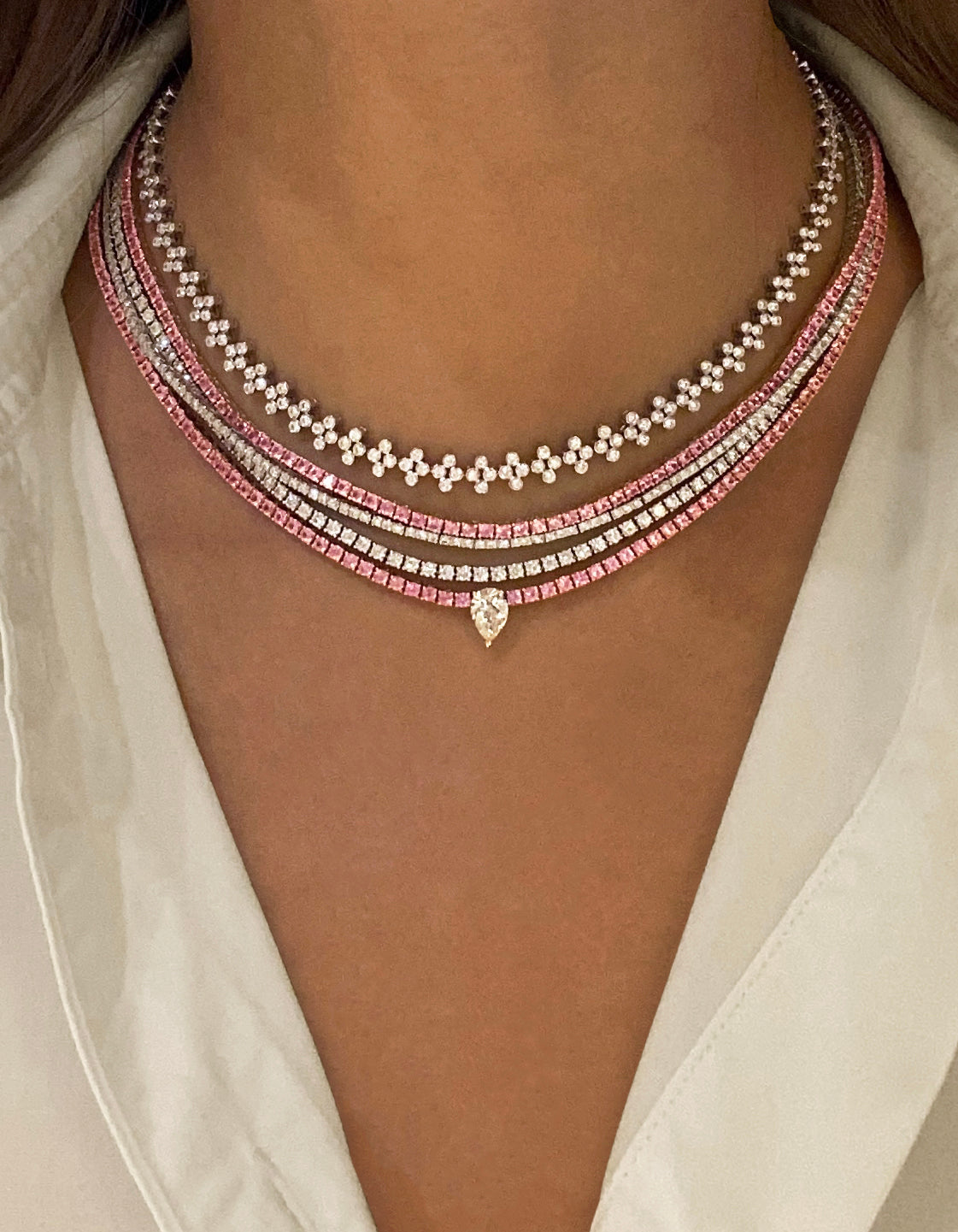 Sakura Pink Sapphire Medium Line Necklace in 18K Rose Gold