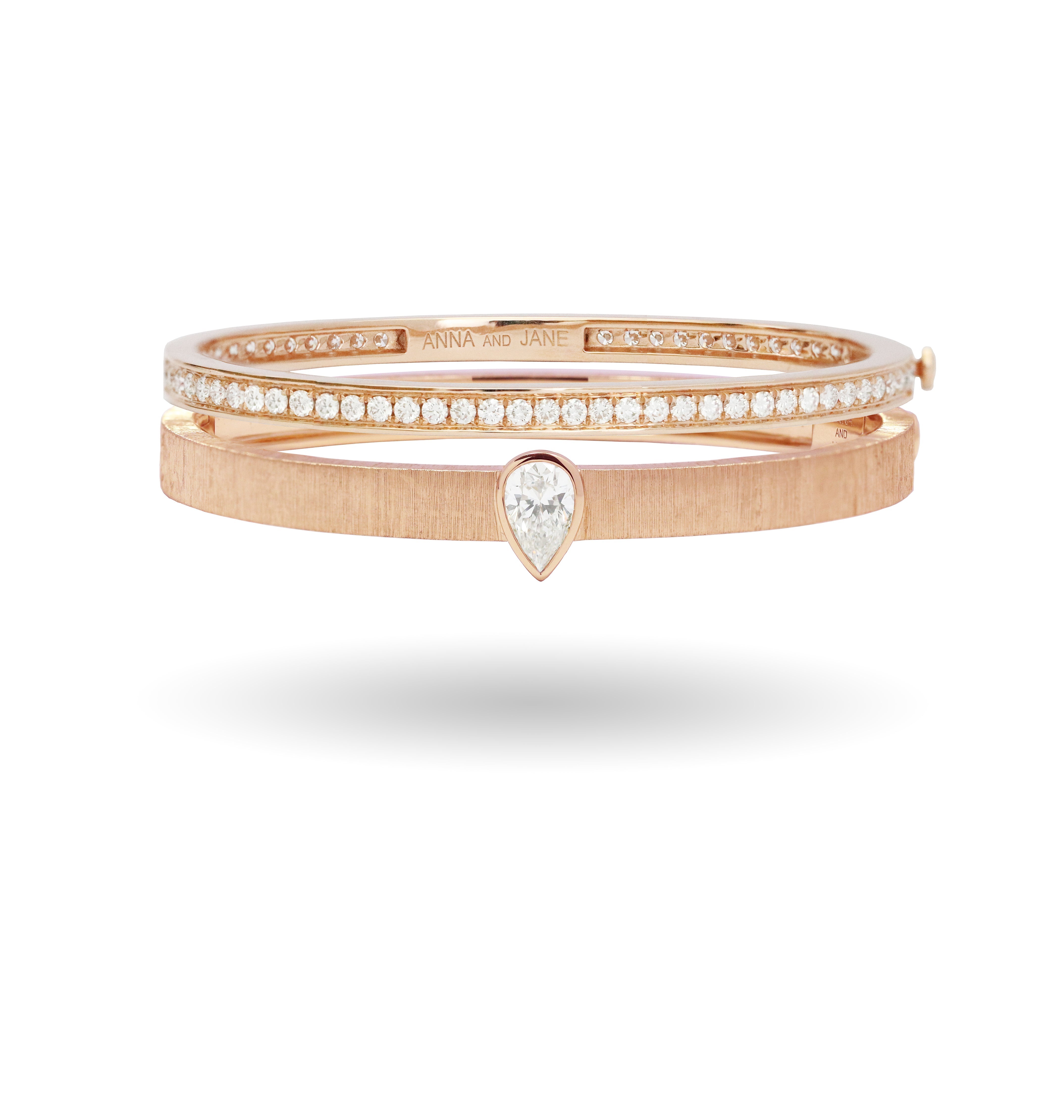 Bespoke GIA Solitaire Diamond Engraved Bangle in Rose Gold