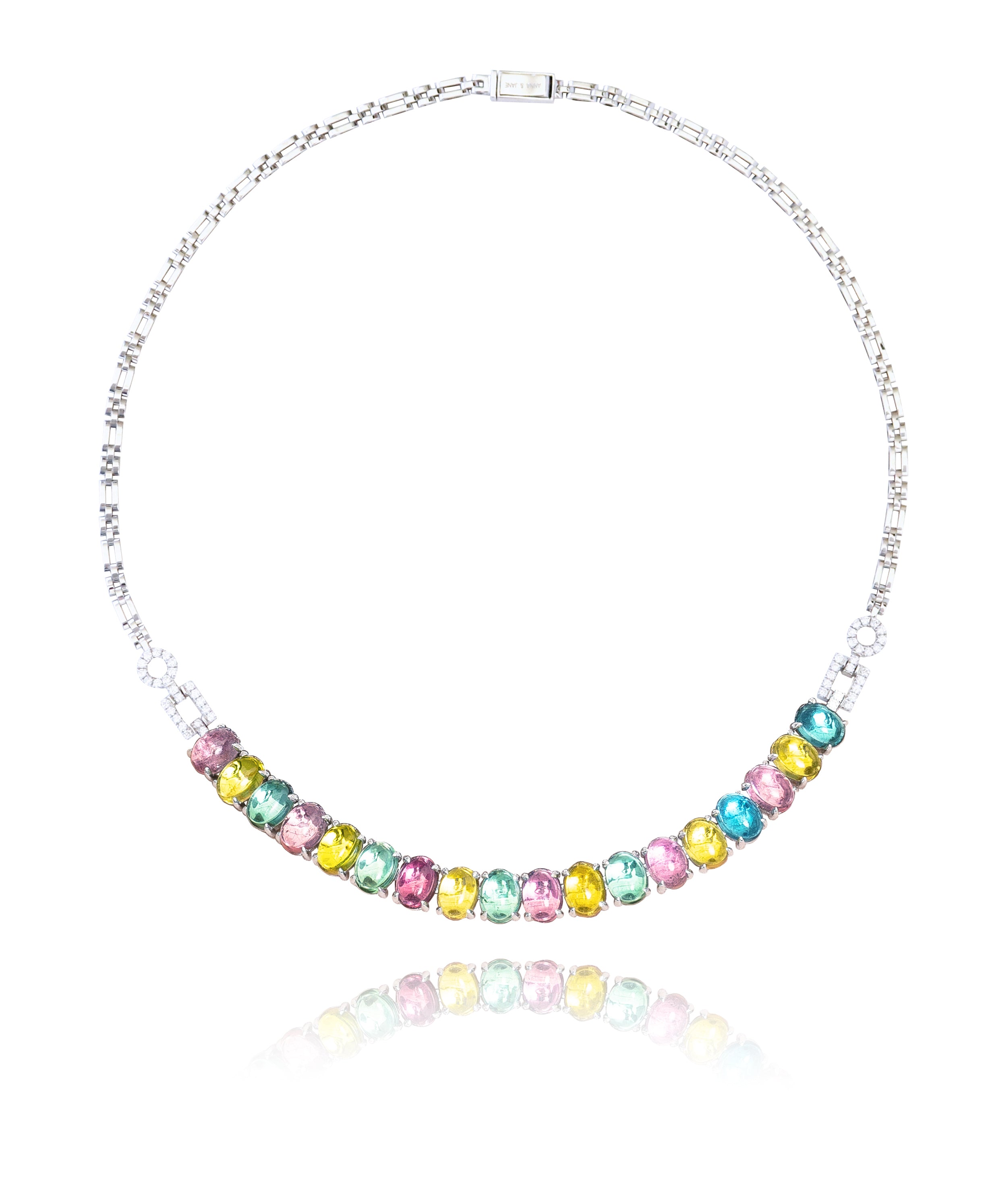 Pink Sapphires 35.11cts and Diamond Statement Line Necklace in 18K Ros