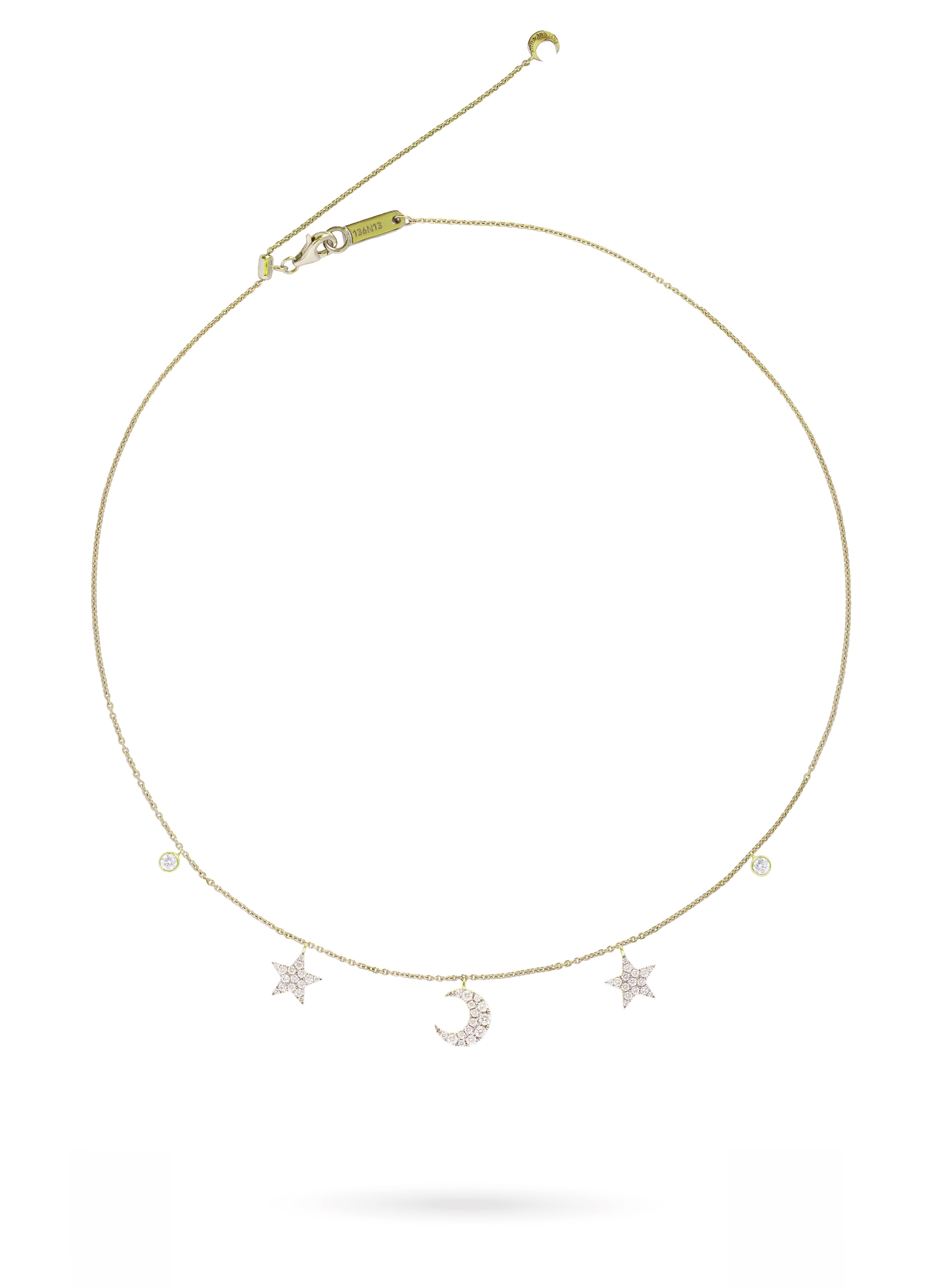 Moon and Stars Diamond Necklace with Glider in White|Rose|Yellow Gold