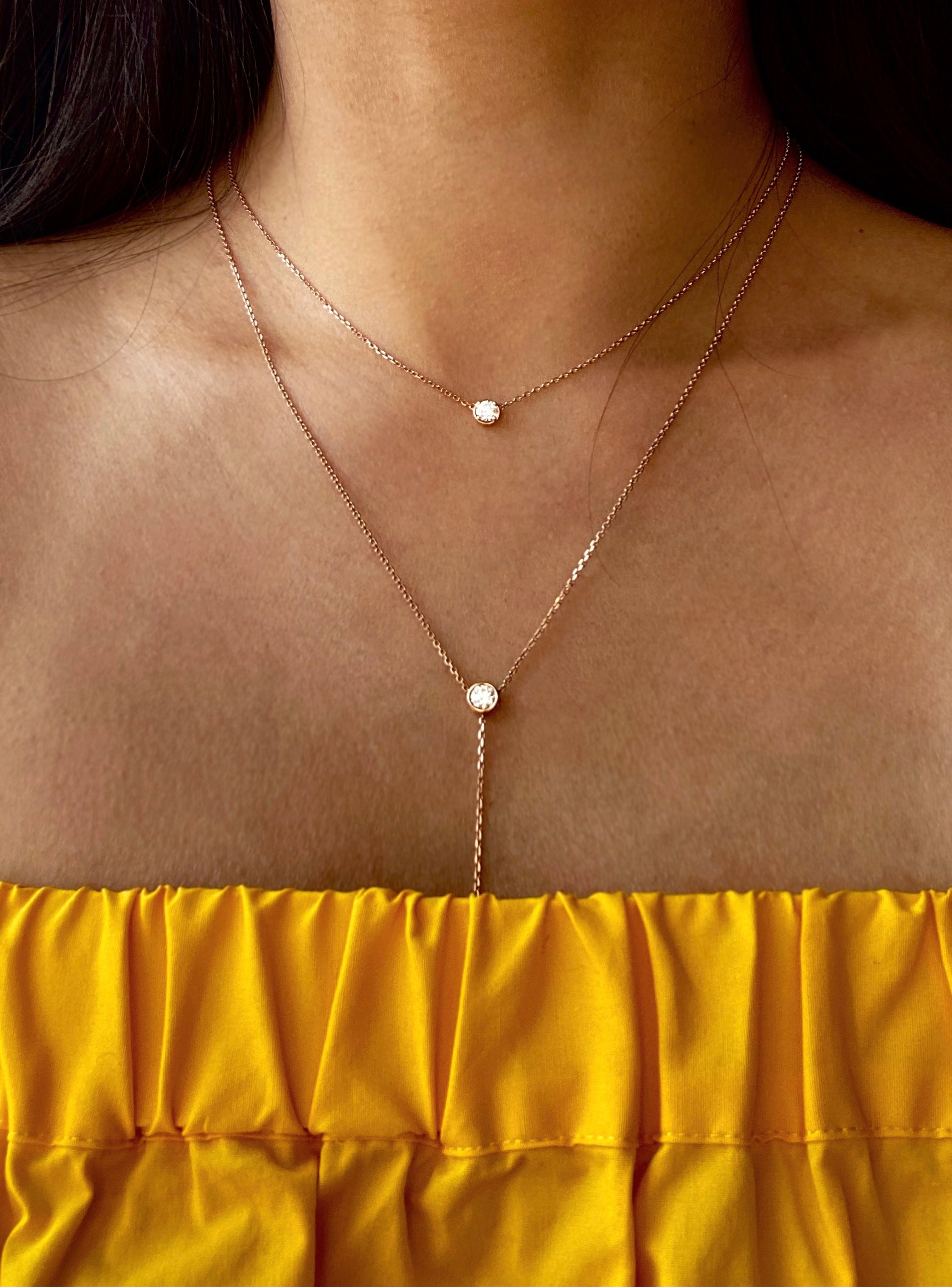 0.40ct GIA Diamond Lariat Necklace in White|Rose|Yellow Gold