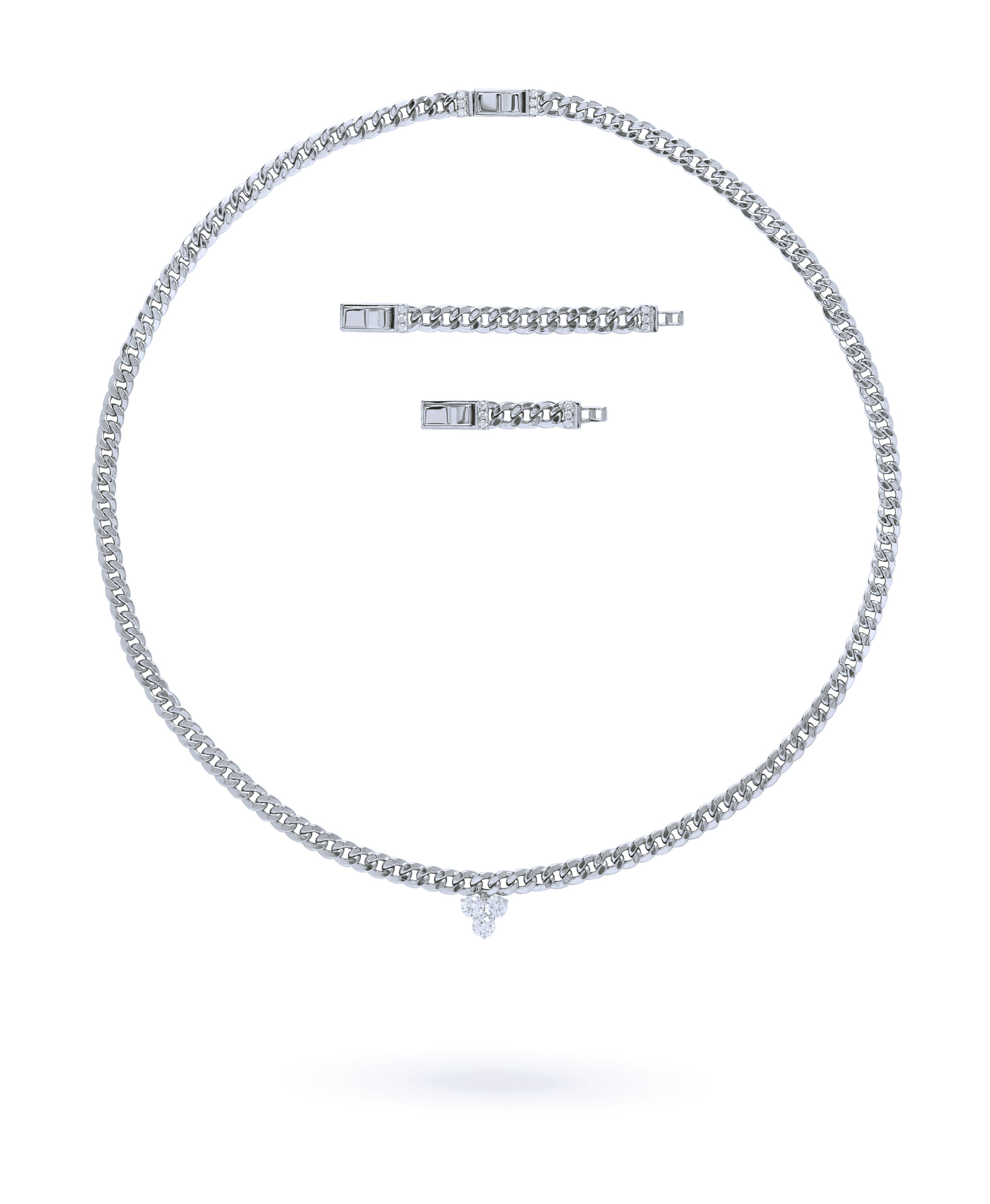 Trinity Diamonds Chain Necklace with Extensions in White Gold