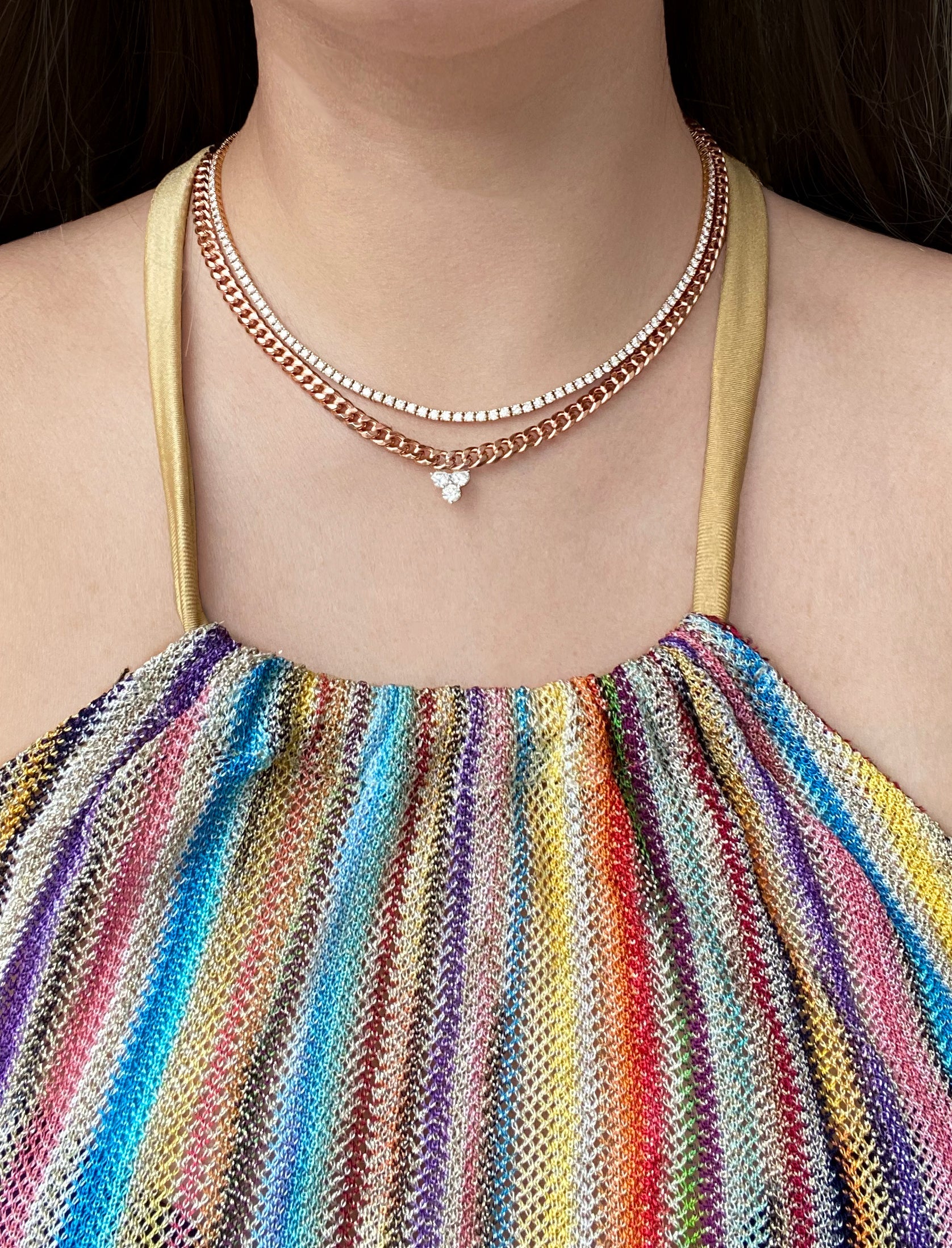 Trinity Diamonds Chain Necklace with Extensions in Rose|Yellow Gold