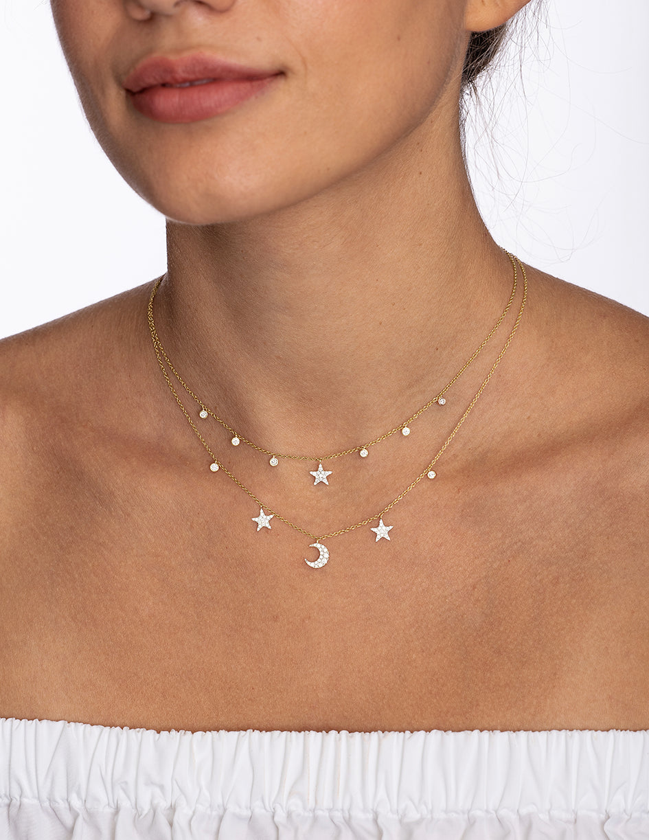 Moon and Stars Necklace Set in 18K Gold
