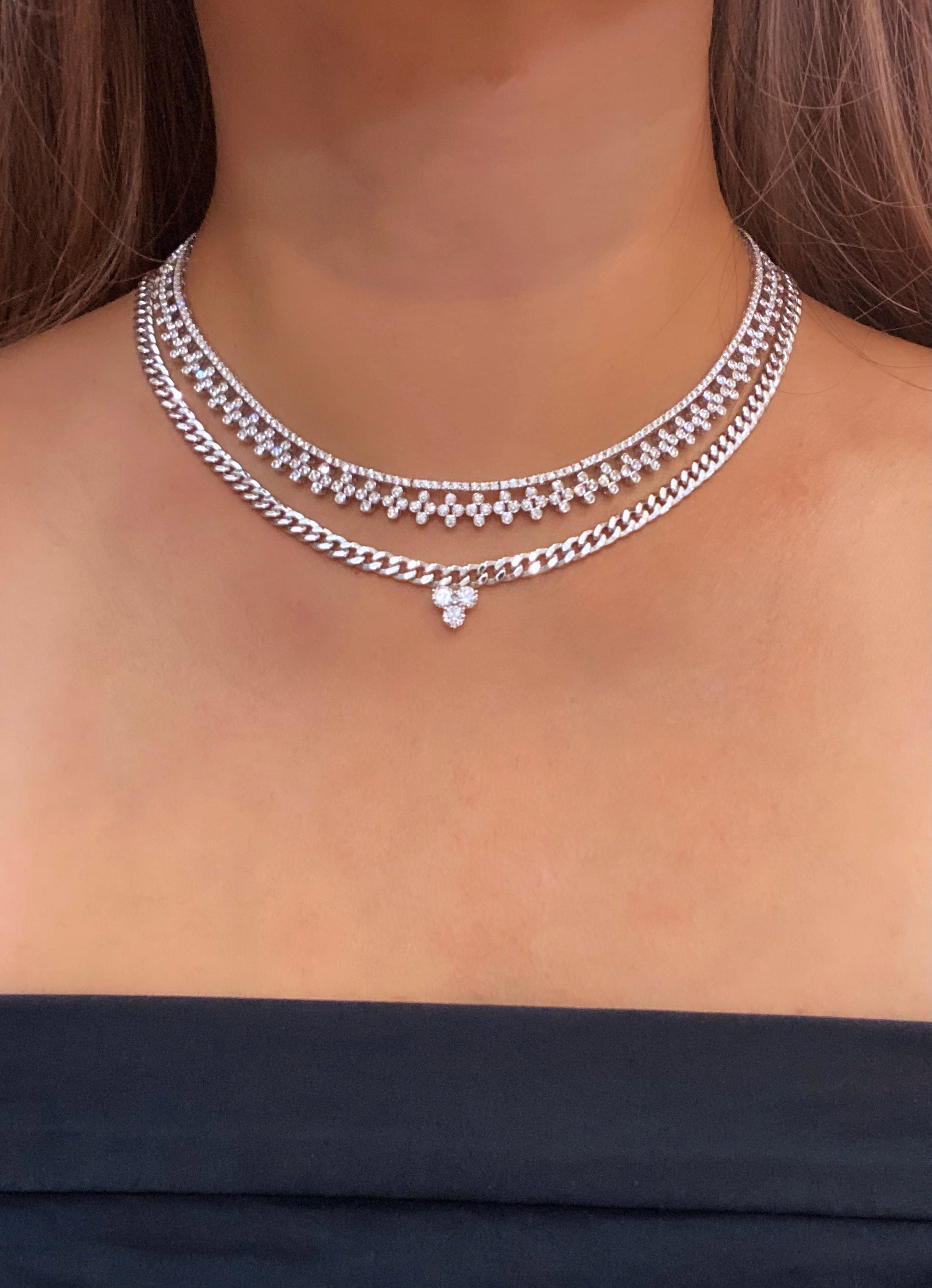 Diamond Tattoo Necklace in White Gold-READY