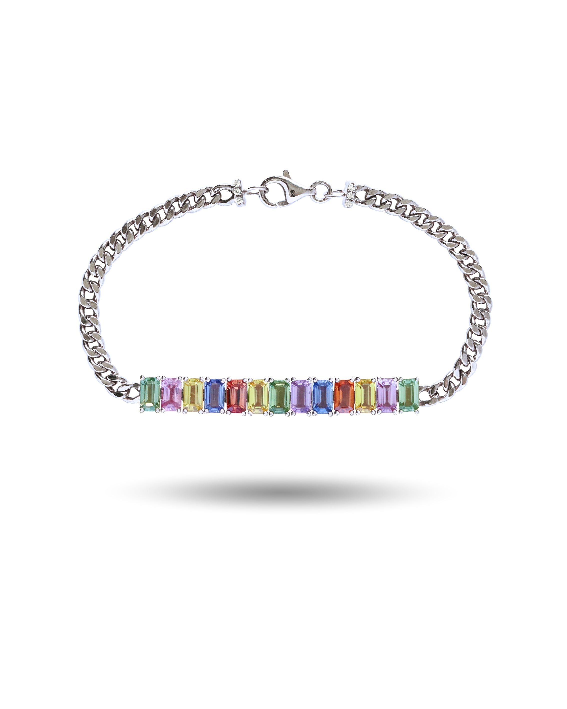 Rainbow Sapphire and Diamond Chain Bracelet in 18K Yellow Gold
