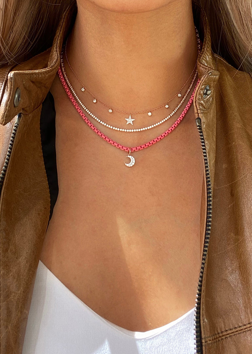 Bubble Gum Pink Enamelled Chain Necklace with 18K Gold Accessories (Fine)