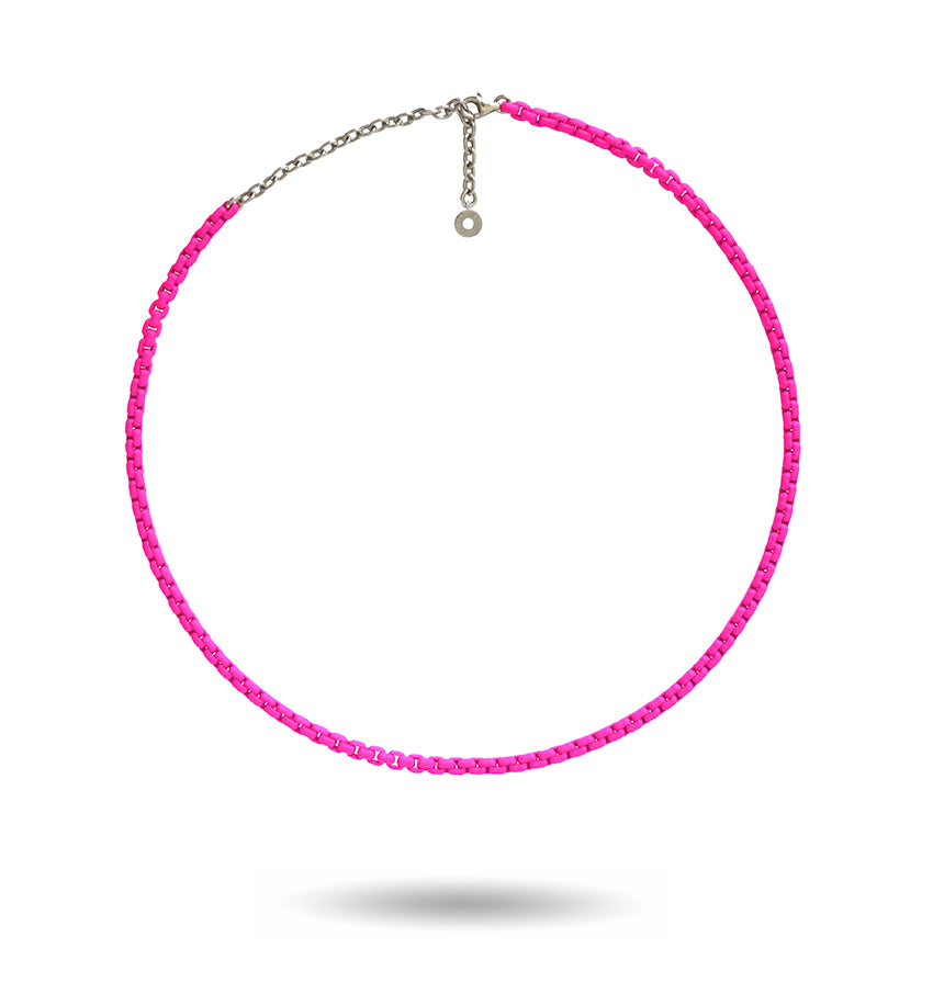 Shocking Pink Enamelled Chain Necklace with 18K Gold Accessories (Medium)