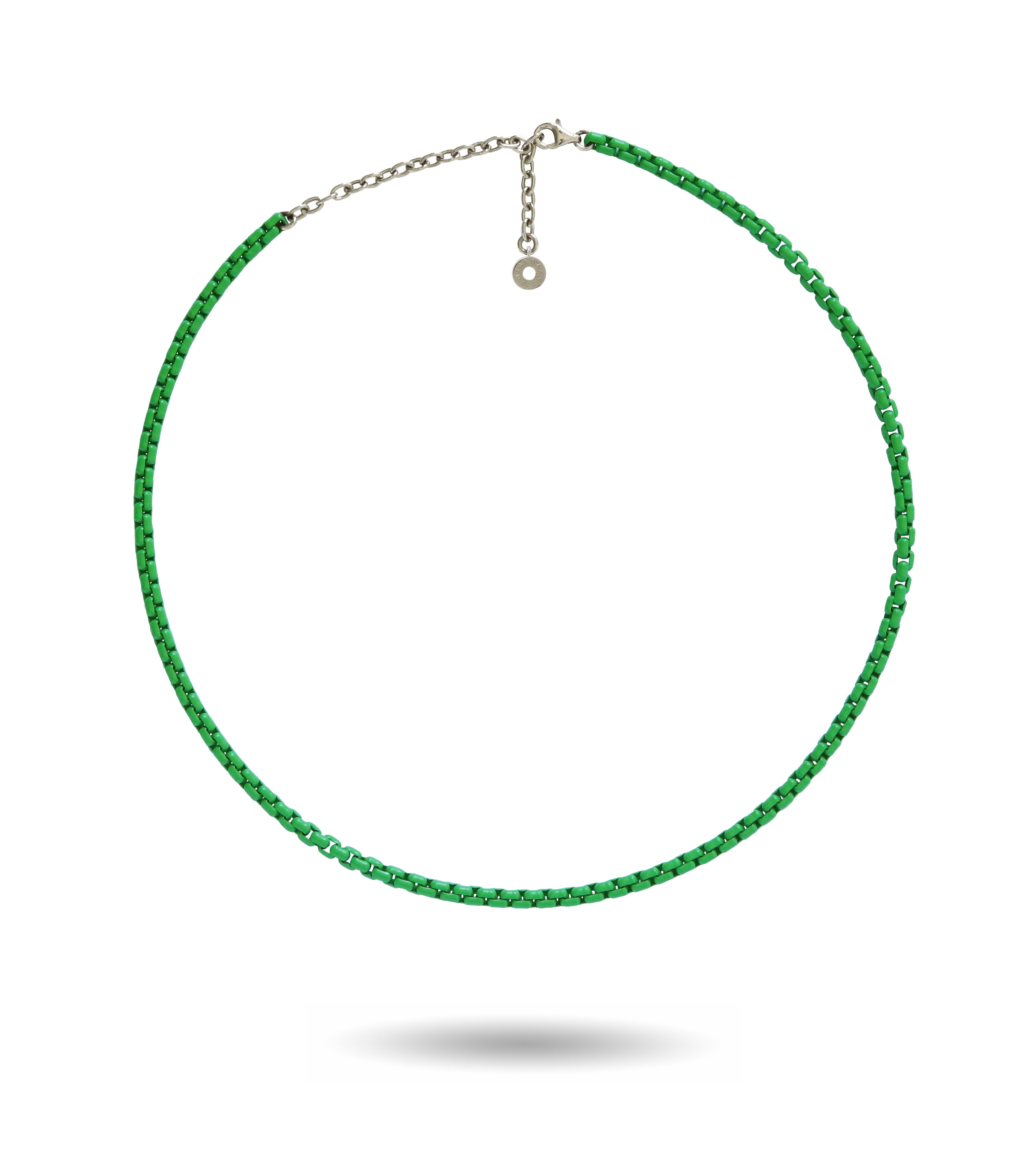 Green Pea Enamelled Chain Necklace with 18K Rose Gold Accessories (Medium)-READY